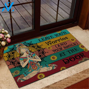 Yoga Leaves Worries At The Door Doormat | WELCOME MAT | HOUSE WARMING GIFT
