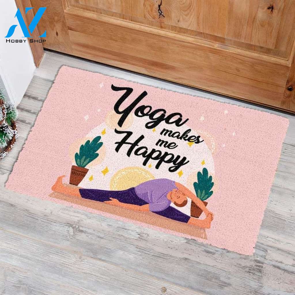 Yoga Makes Me Happy Doormat Welcome Mat Housewarming Gift Home Decor Funny Doormat Gift Idea For Yoga Lovers Gift For Friend