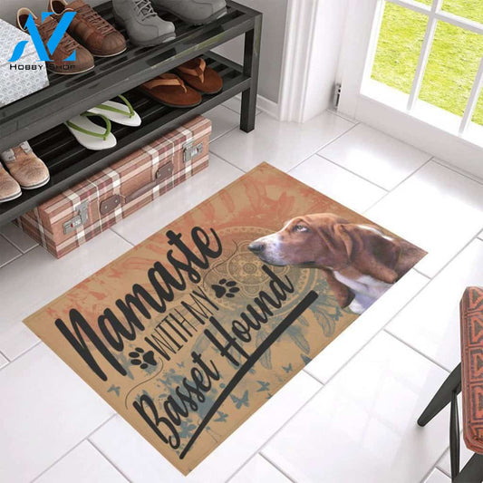 Yoga Namaste With Basset Hound Home Decor Doormat - Welcome Mat - House Warming Gift