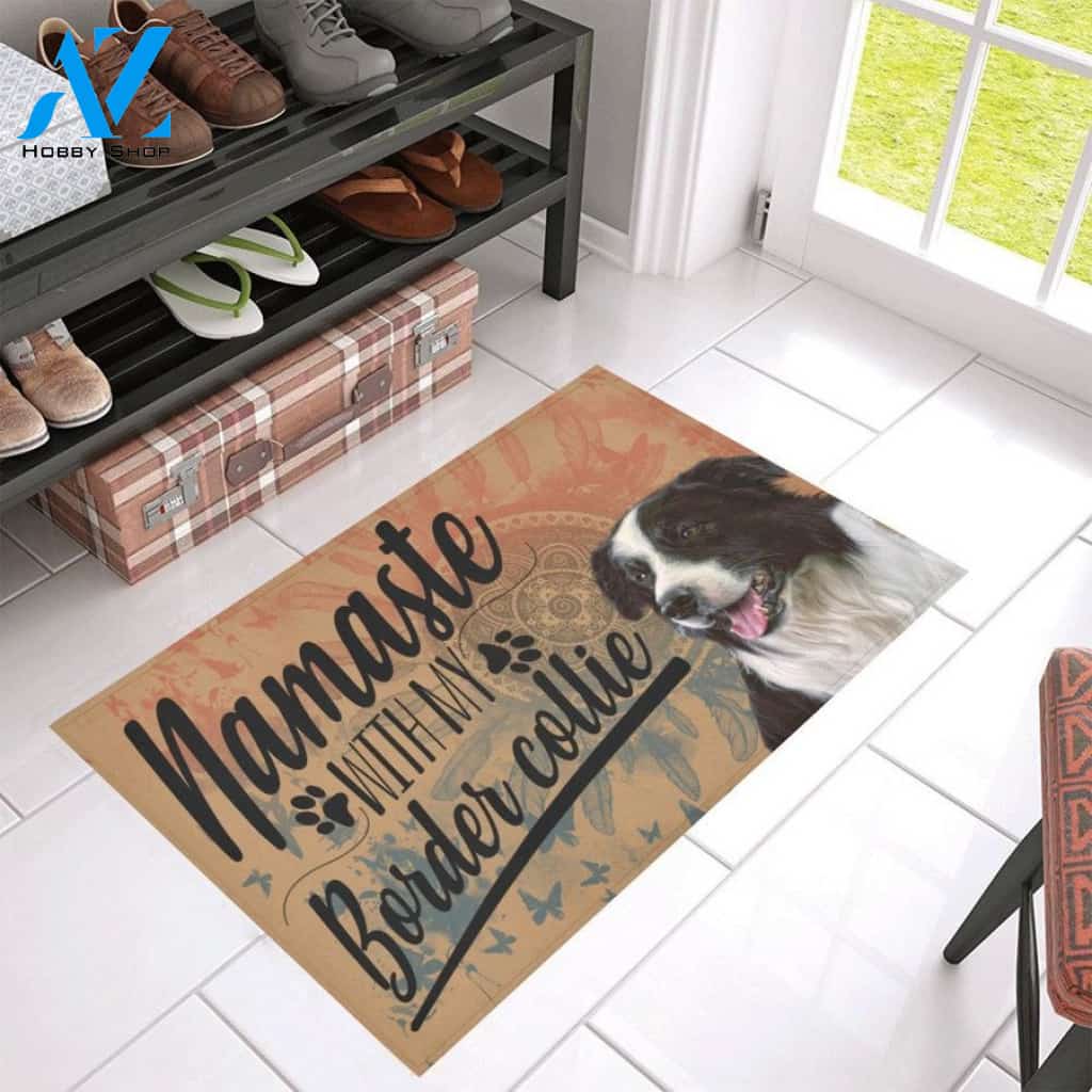 Yoga Namaste With Border Collie Doormat