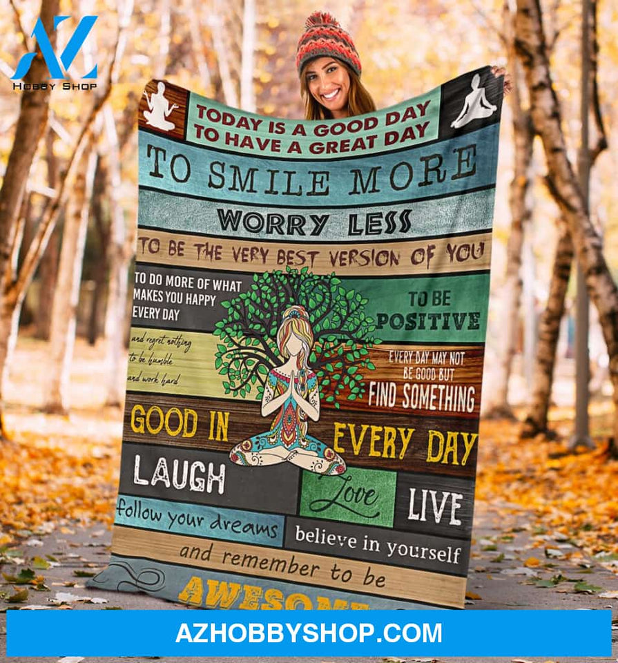 Yoga Smile More Worry Less Blanket Gift For Yoga Lovers Birthday Gift Home Decor Bedding Couch Sofa Soft and Comfy Cozy