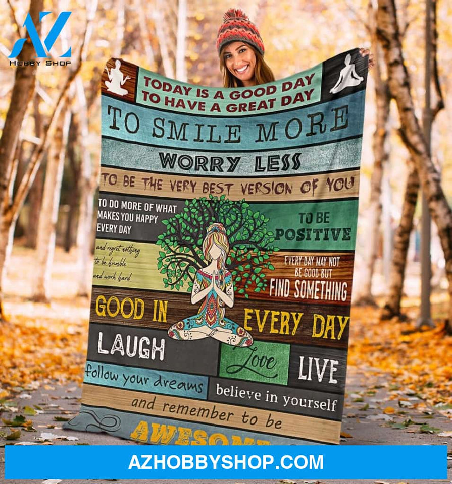Yoga Smile More Worry Less Blanket Gift For Yoga Lovers Birthday Gift Home Decor Bedding Couch Sofa Soft and Comfy Cozy