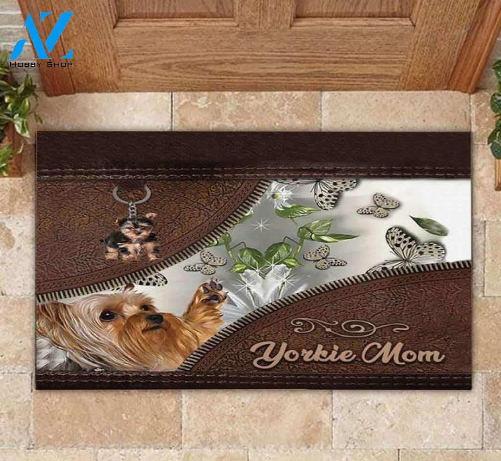 Yorkie Mom Yorkshire Terrier Dog Lady Fur Mom Butterfly Doormat Floor Rug Housewarming Gift Home Living Home Decor Funny Doormat Gift Idea