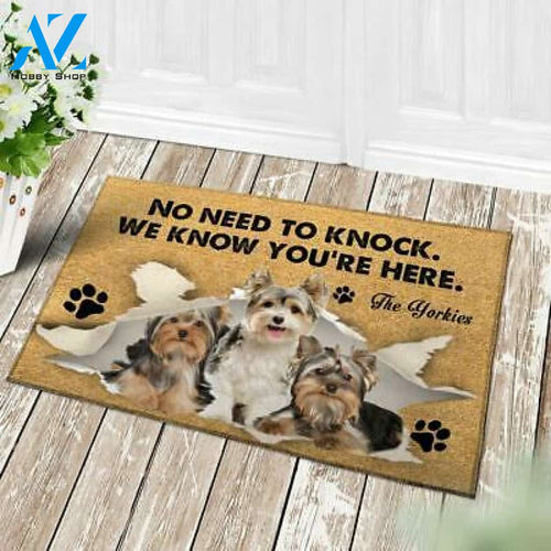 Yorkie No Need To Knock Easy Clean Welcome DoorMat | Felt And Rubber | DO3419