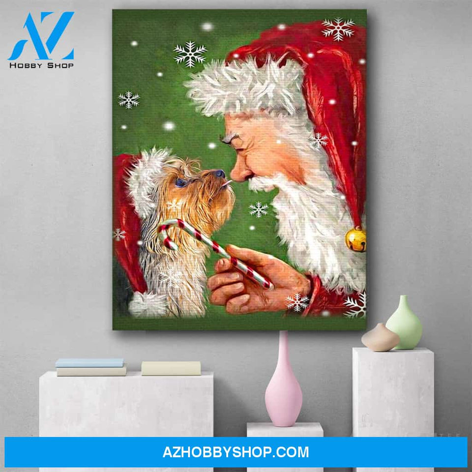 Yorkie Smile With Santa Christmas Canvas Print Wall Art - Matte Canvas