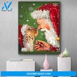 Yorkie Smile With Santa Christmas Canvas Print Wall Art - Matte Canvas