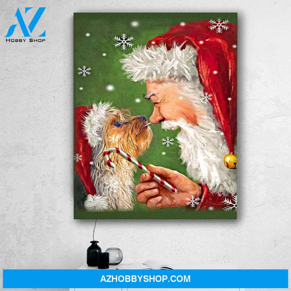 Yorkie Smile With Santa Christmas Canvas Print Wall Art - Matte Canvas