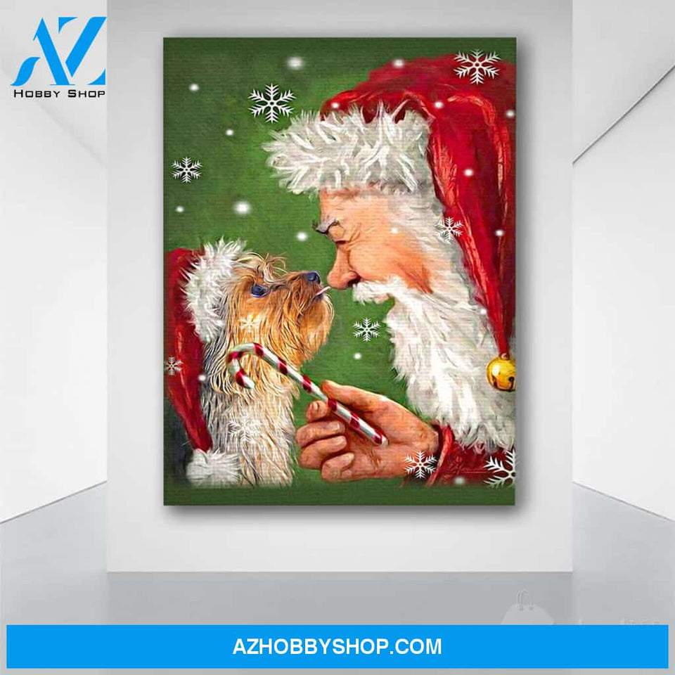Yorkie Smile With Santa Christmas Canvas Print Wall Art - Matte Canvas