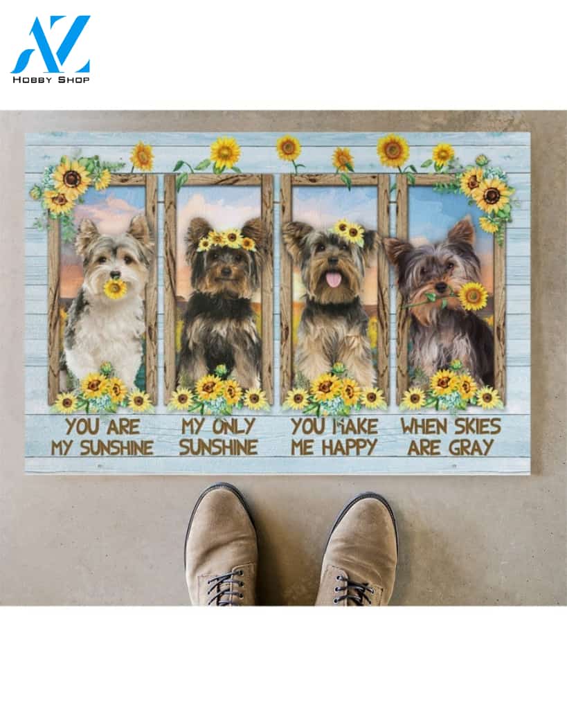 Yorkie You Are My Sunshine Sunflower Funny Indoor And Outdoor Doormat Gift For Dog Lovers Decor Warm House Gift Welcome Mat