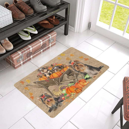 Yorkies Dog Pumpkin Wheelbarrow Dog Lover Doormat Welcome Mat