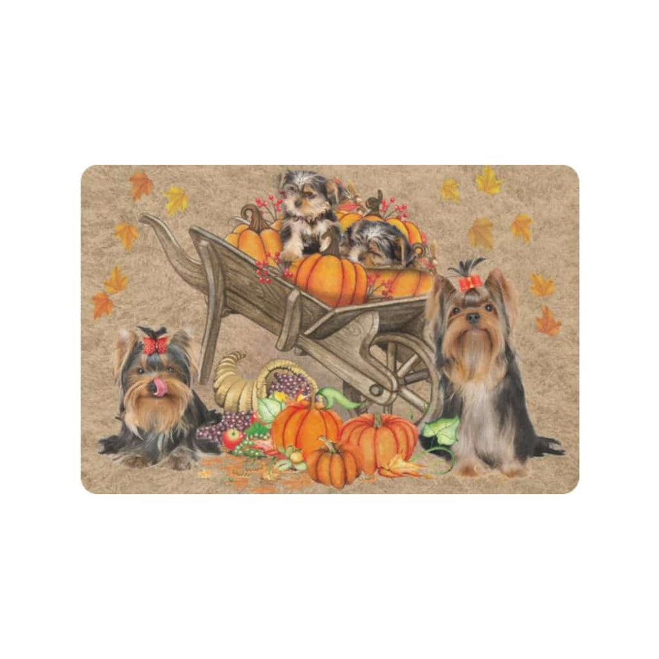 Yorkies Dog Pumpkin Wheelbarrow Dog Lover Doormat Welcome Mat