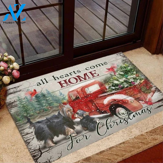 Yorkies For Christmas Red Truck Doormat Seasonal, Gifts For Yorkie Lovers Home Decor Funny Doormat Gift Idea