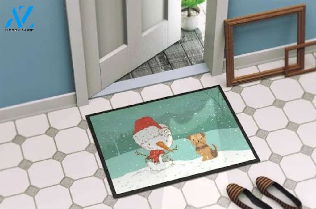 Yorkshire Dog Snowman Doormat Welcome Mat Housewarming Gift Home Decor Funny Doormat Gift Idea For Friend Happy Winter Gift Ideas