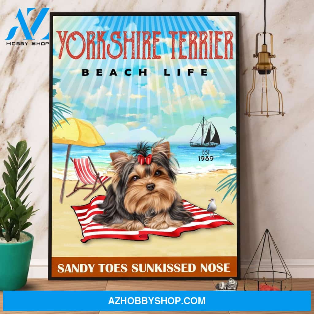 Yorkshire Terrier Beach Life Canvas And Poster, Wall Decor Visual Art