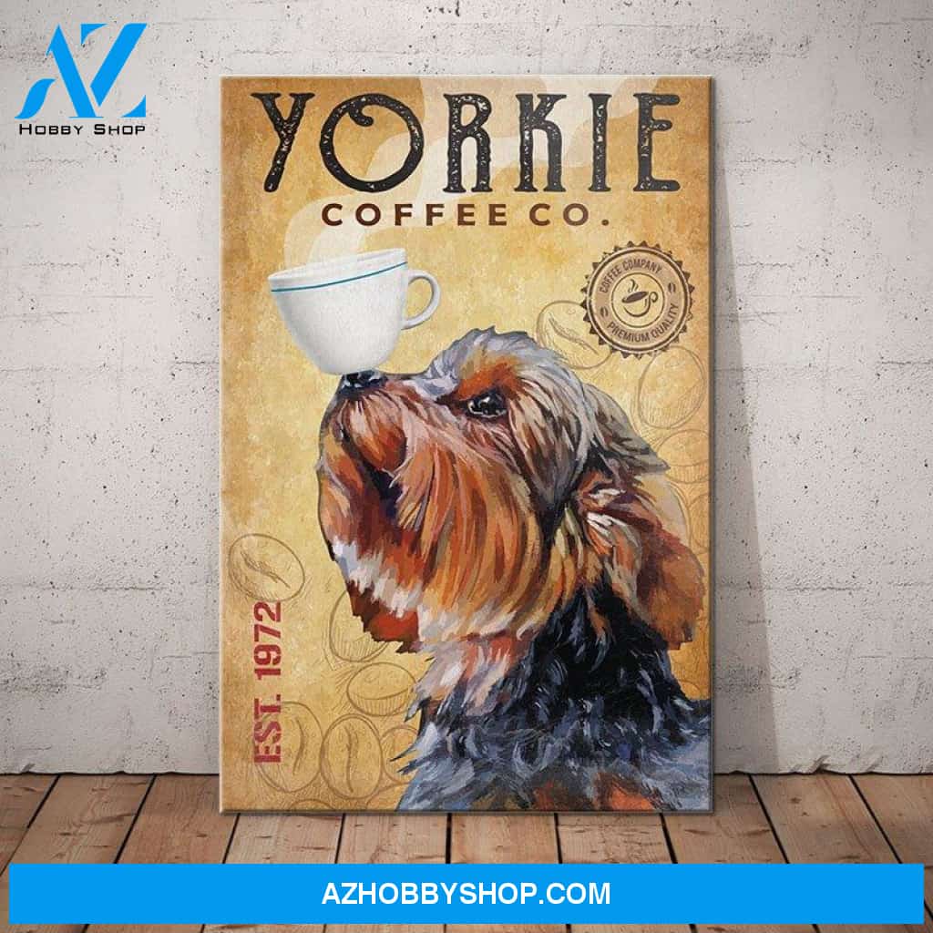 Yorkshire Terrier Coffee Company Canvas Wall Art, Wall Decor Visual Art