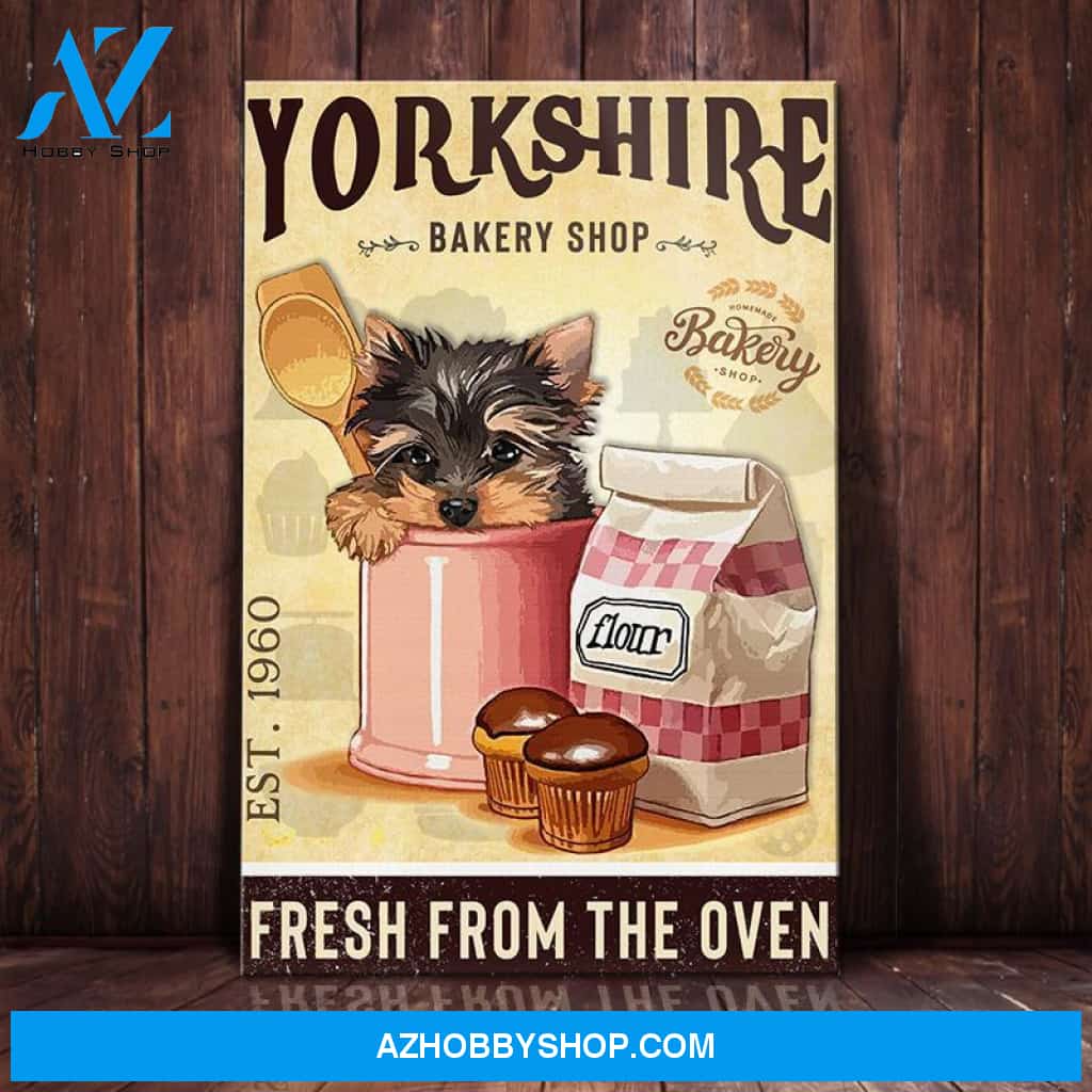 Yorkshire Terrier Dog Bakery Shop Canvas Wall Art, Wall Decor Visual Art