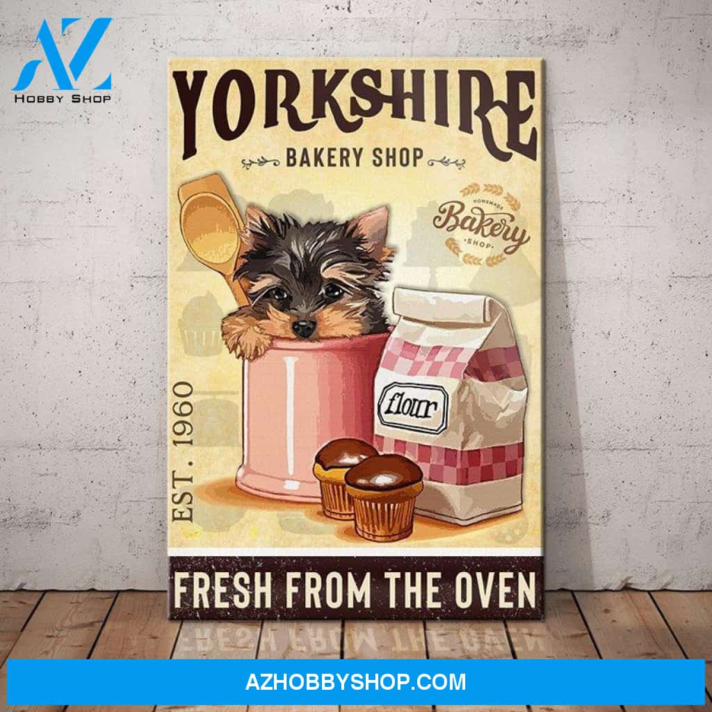 Yorkshire Terrier Dog Bakery Shop Canvas Wall Art, Wall Decor Visual Art