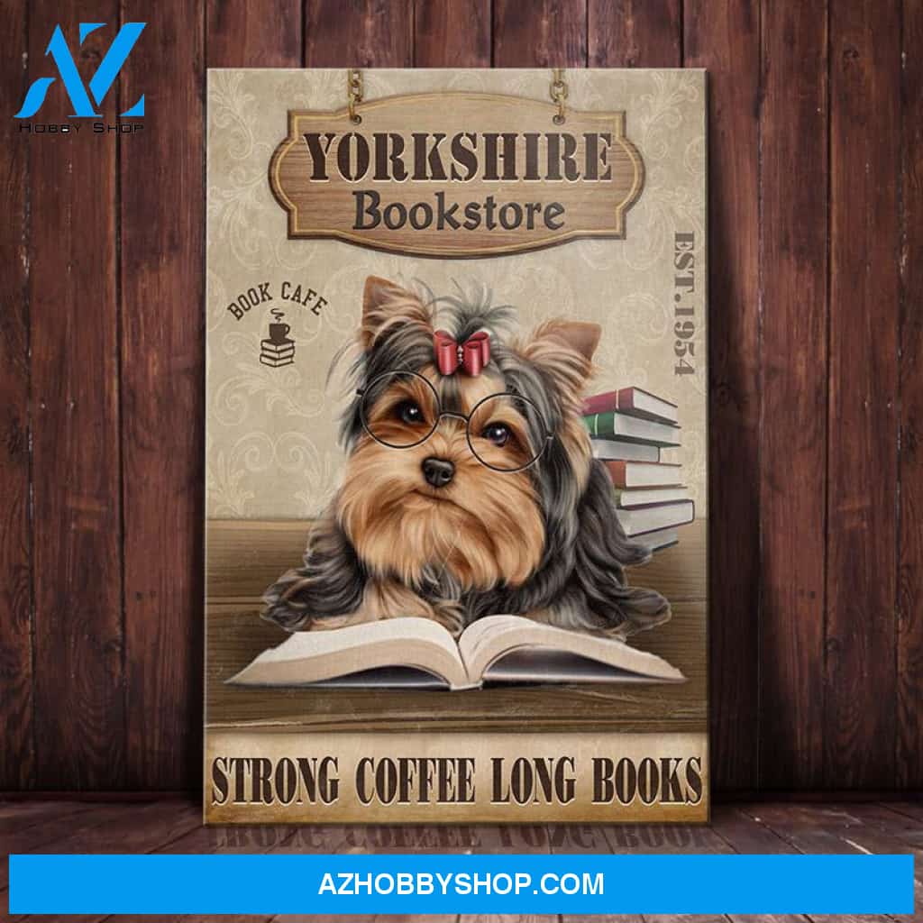 Yorkshire Terrier Dog Book Store Company Canvas Wall Art, Wall Decor Visual Art