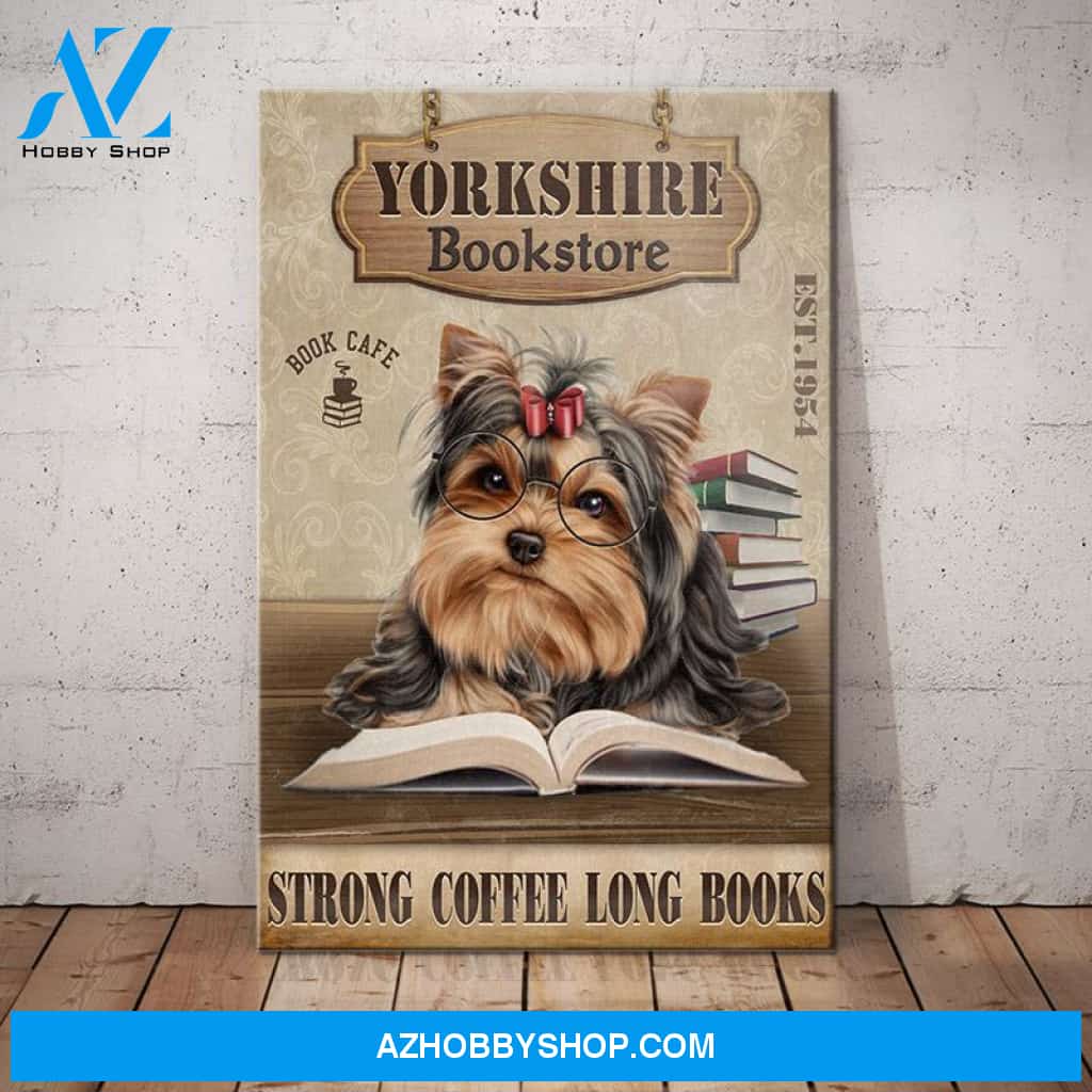 Yorkshire Terrier Dog Book Store Company Canvas Wall Art, Wall Decor Visual Art