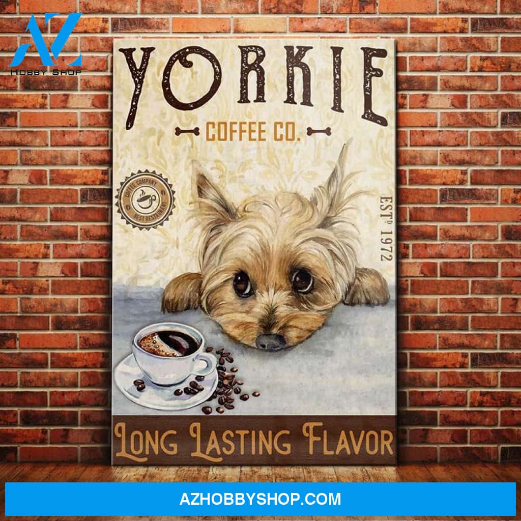 Yorkshire Terrier Dog Coffee Company Canvas Wall Art, Wall Decor Visual Art