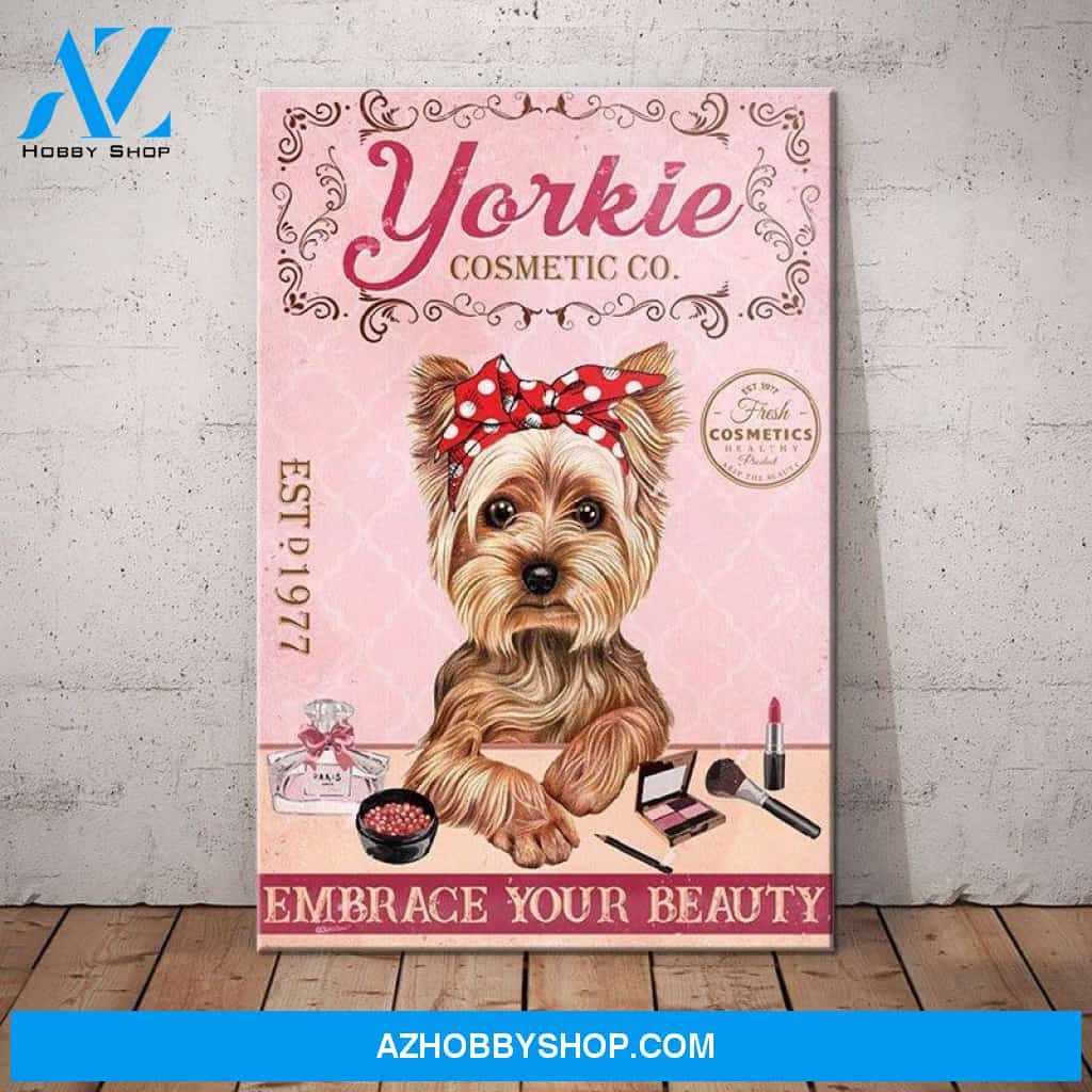 Yorkshire Terrier Dog Cosmetic Company Canvas Wall Art, Wall Decor Visual Art