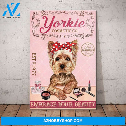 Yorkshire Terrier Dog Cosmetic Company Canvas Wall Art, Wall Decor Visual Art