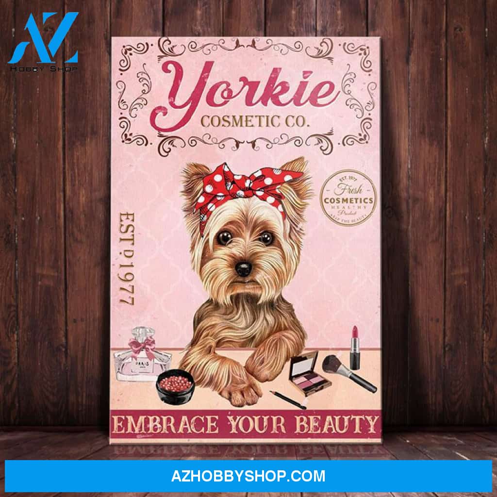 Yorkshire Terrier Dog Cosmetic Company Canvas Wall Art, Wall Decor Visual Art