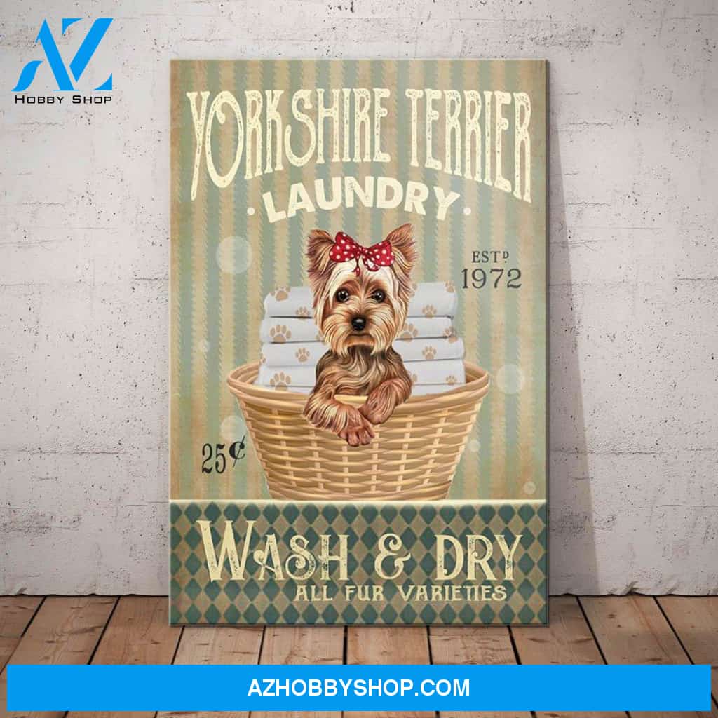 Yorkshire Terrier Dog Laundry Company Canvas Wall Art, Wall Decor Visual Art