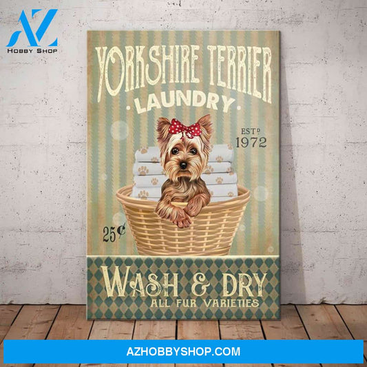 Yorkshire Terrier Dog Laundry Company Canvas Wall Art, Wall Decor Visual Art