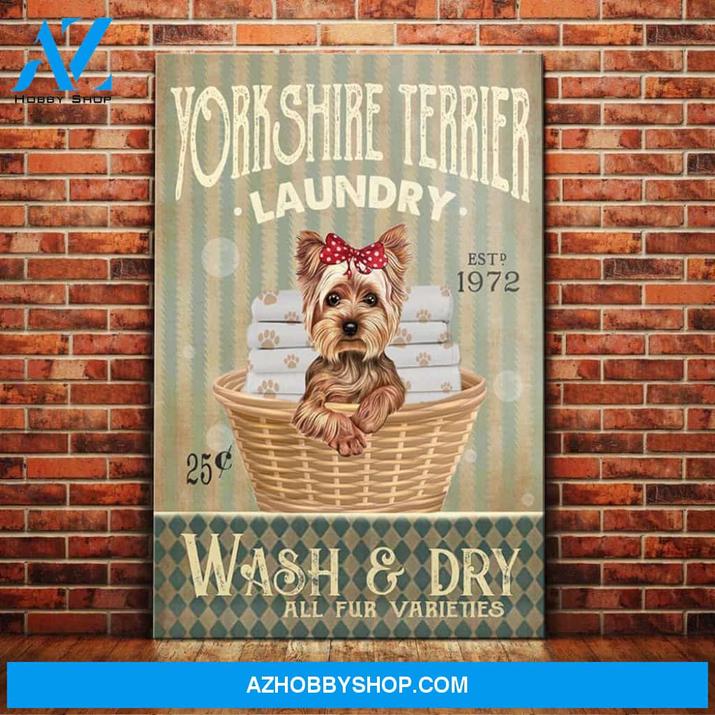 Yorkshire Terrier Dog Laundry Company Canvas Wall Art, Wall Decor Visual Art