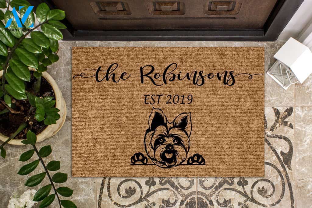 Yorkshire Terrier Dog Puppy Funny Dog Custom Name & Year Doormat | Welcome Mat | House Warming Gift