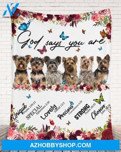 Yorkshire Terrier - God Says You Are - Floral Butterflies Blanket Gift for Dog Lovers Birthday Gift Home Decor Bedding Couch Sofa Soft and Comfy Cozy