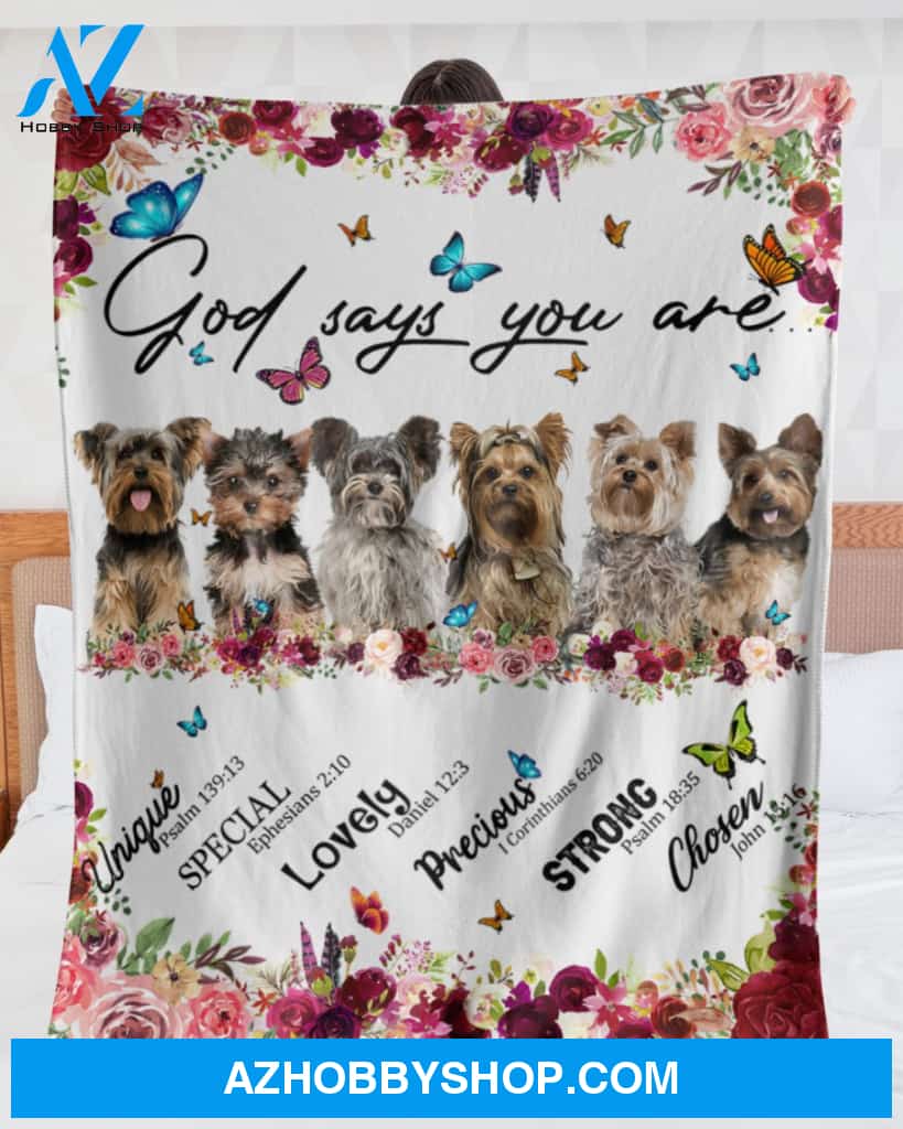 Yorkshire Terrier - God Says You Are - Floral Butterflies Blanket Gift for Dog Lovers Birthday Gift Home Decor Bedding Couch Sofa Soft and Comfy Cozy