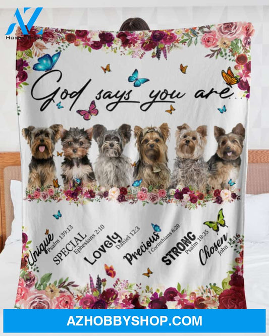 Yorkshire Terrier - God Says You Are - Floral Butterflies Blanket Gift for Dog Lovers Birthday Gift Home Decor Bedding Couch Sofa Soft and Comfy Cozy