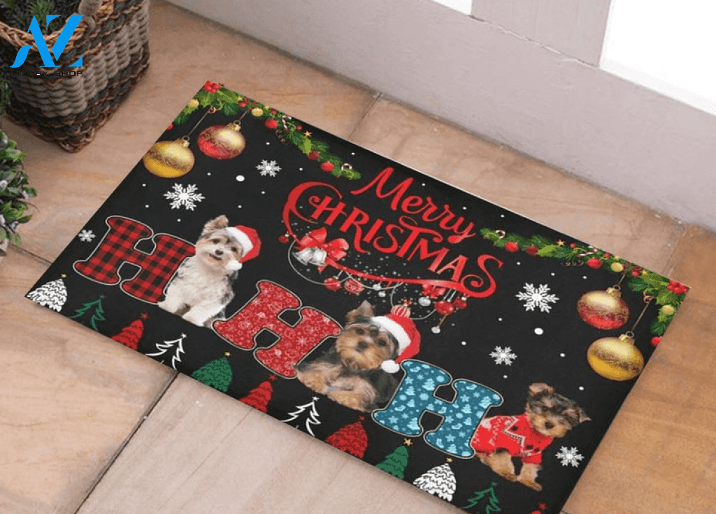 Yorkshire Terrier Merry Christmas Funny Doormat Gift For Dog Lovers Birthday Gift Home Decor Warm House Gift Welcome Mat