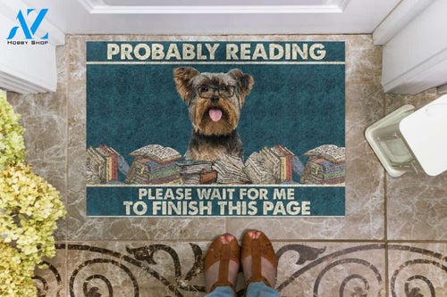 Personalized Name Family House Yorkshire Terrier- Probably Reading Please Wait For Me To Finish This Page Doormat Welcome Mat Housewarming Gift Home Decor Funny Doormat Gift For Book Lovers