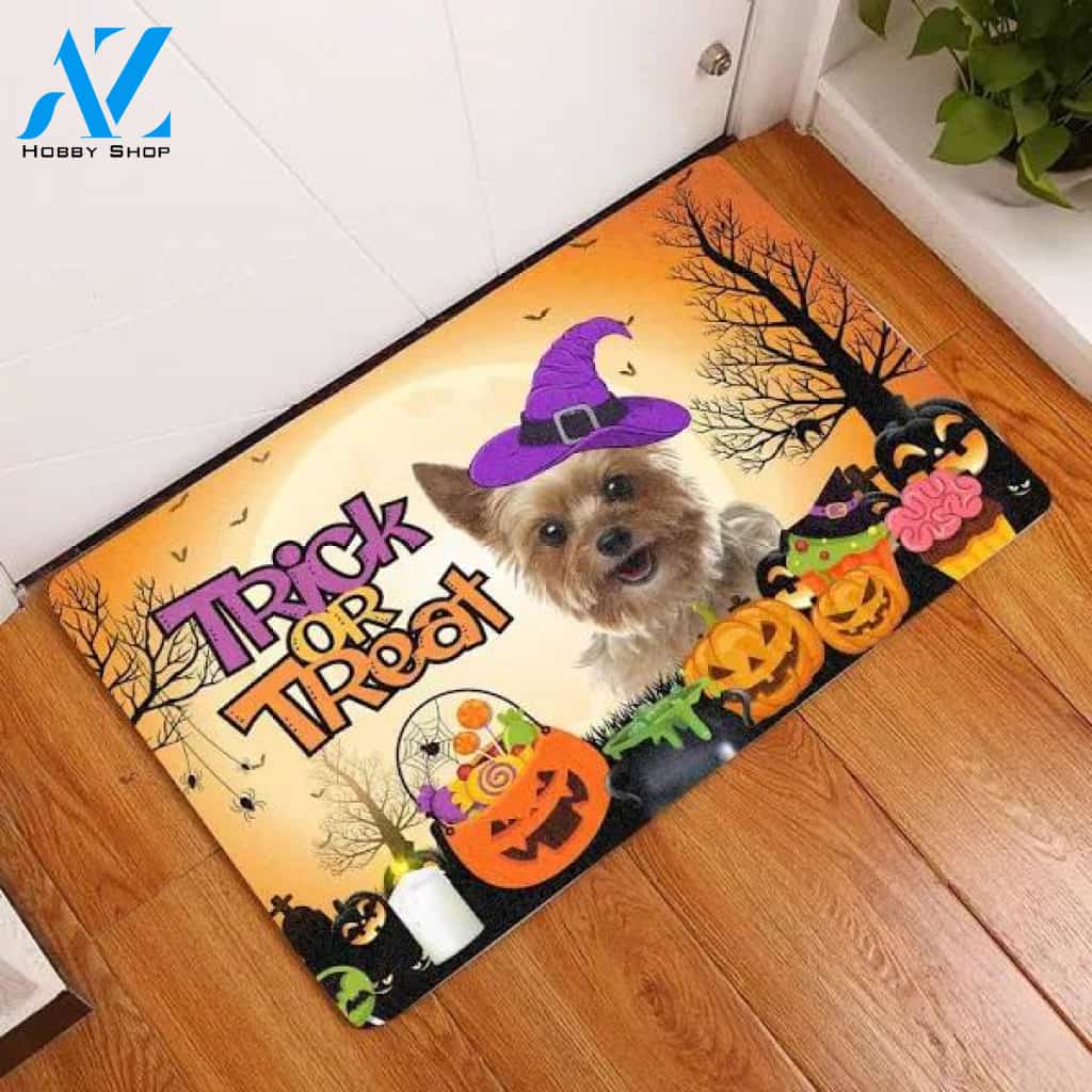 Yorkshire Terrier Trick Or Treat Halloween - Dog Doormat Welcome Mat House Warming Gift Home Decor Gift For Dog Lovers Funny Doormat Gift Idea
