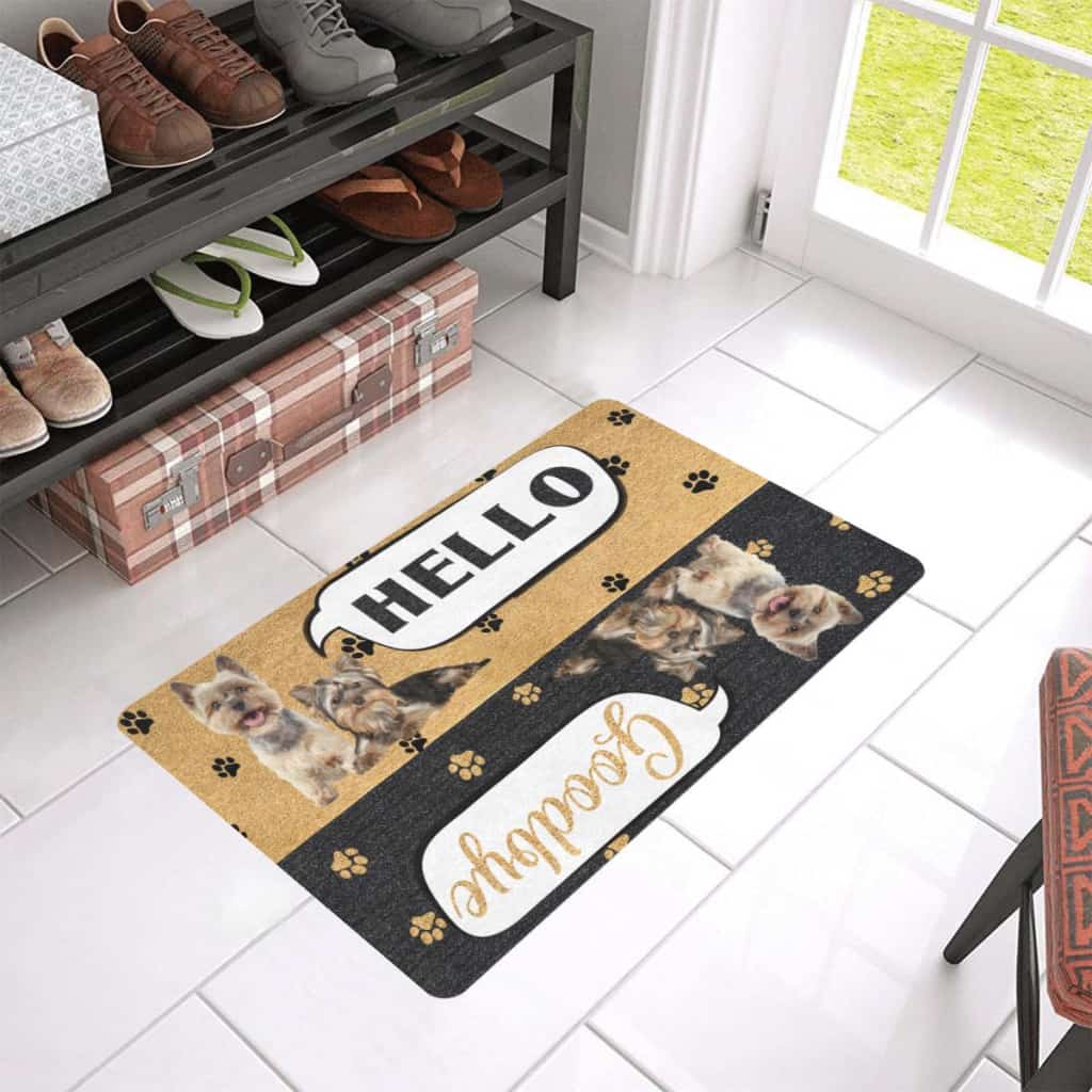 Yorkshire Terriers Say Hello Goodbye Dogs Lover Doormat Welcome Mat
