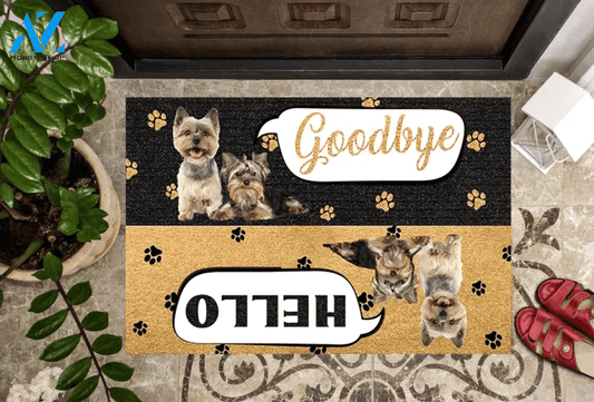 Yorkshire Terriers Say Hello Goodbye Doormat