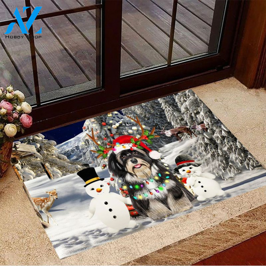 Yorkshire With Snowman Christmas Tree Floor Rug Doormat Welcome Mat Housewarming Home Decor Gift For Dog Lovers Funny Doormat Gift Idea