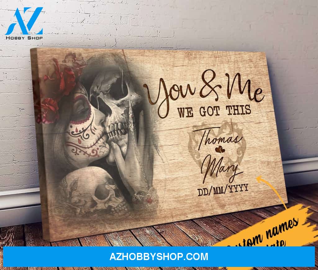 Personalized Canvas, You And Me Skull Canvas Wall Art Gift Couples