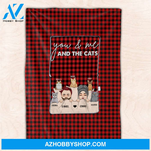 You And Me And The Cats, Chibi Couple - Personalized Pillow Blanket - Gift For Cat Lover