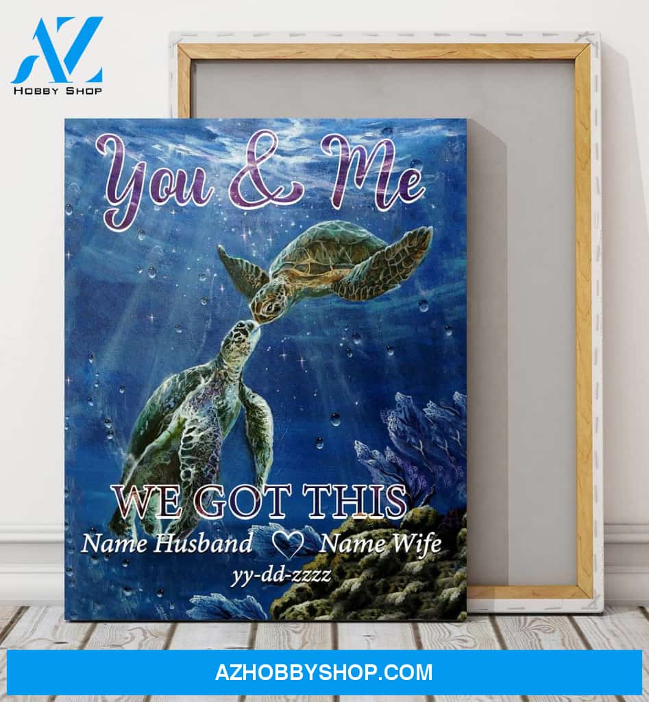 Personalized Canvas, You And Me With Happy Turtle Canvas Wall Art