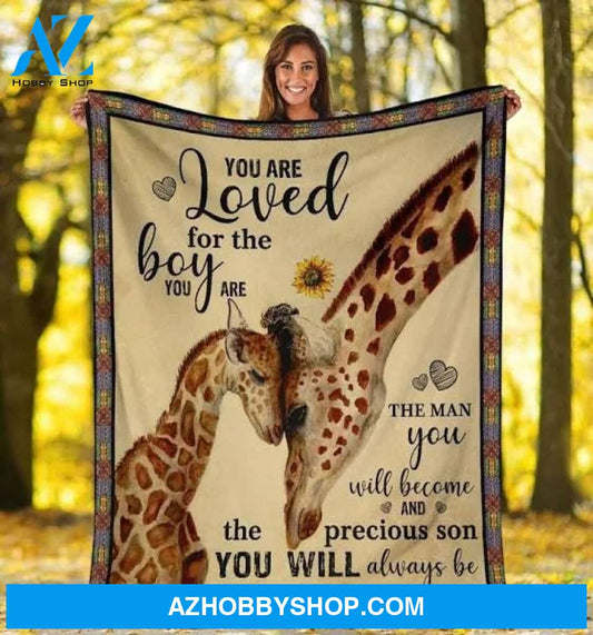 You Are Loved For The Boy You Are The Man Giraffe Fleece Blanket Small