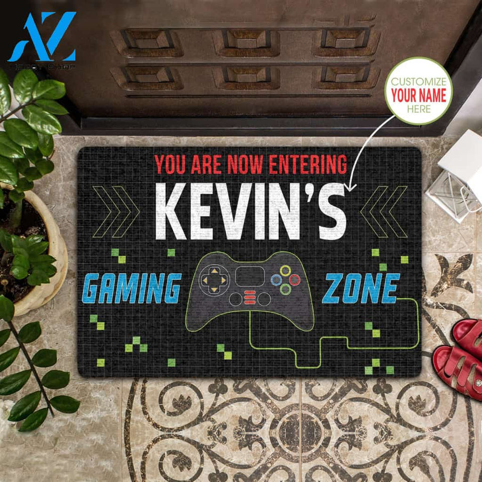 You Are Now Entering Gaming Zone Personalized All Over Printing Doormat PRE2136 | Gaming Welcome Mats | Housewarming Doormat