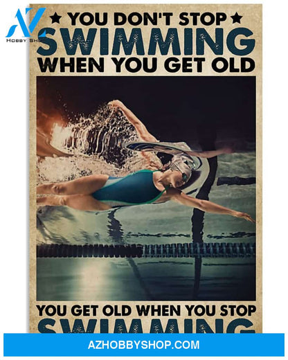 You Get Old When You Stop Swimming Vertical Canvas Decor, Wall Decor Visual Art