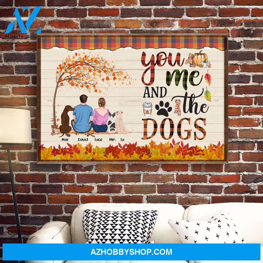 You & Me & The Dogs - Personalized Poster - Cavas - Fall Season Gift For Couple - Couple & Dog Back