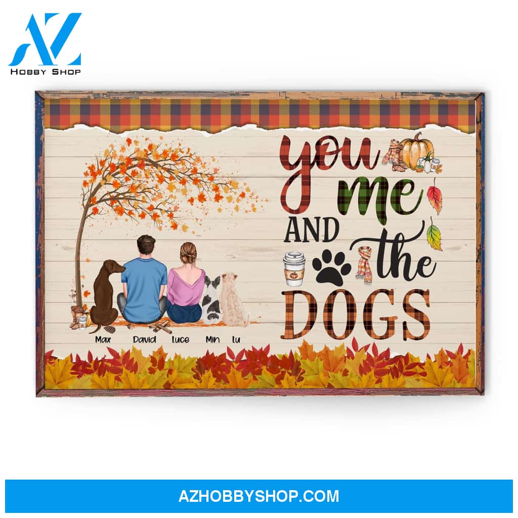 You & Me & The Dogs - Personalized Poster - Cavas - Fall Season Gift For Couple - Couple & Dog Back