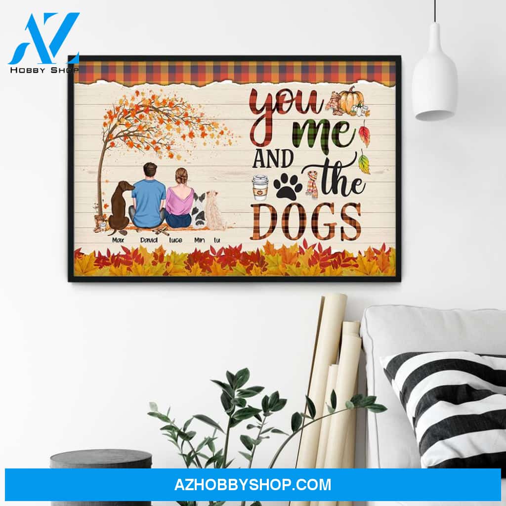 You & Me & The Dogs - Personalized Poster - Cavas - Fall Season Gift For Couple - Couple & Dog Back
