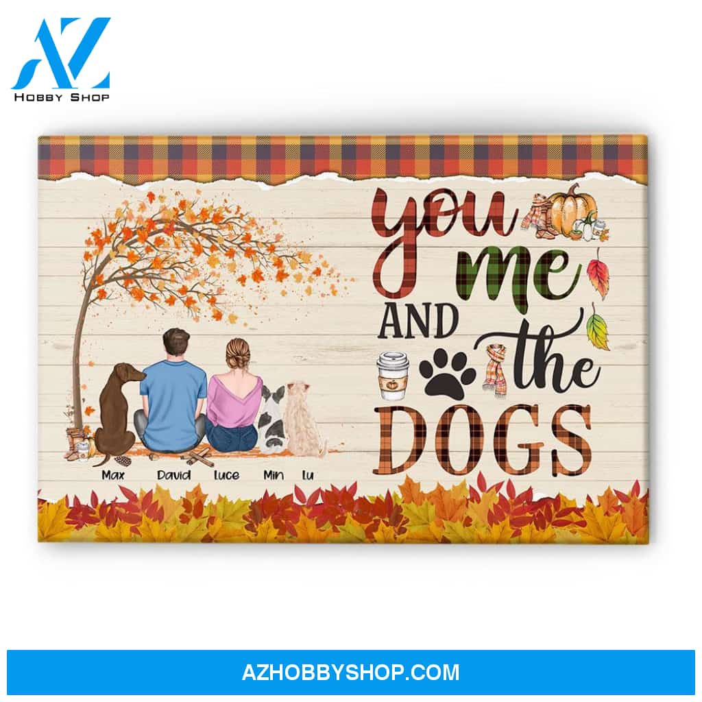 You & Me & The Dogs - Personalized Poster - Cavas - Fall Season Gift For Couple - Couple & Dog Back